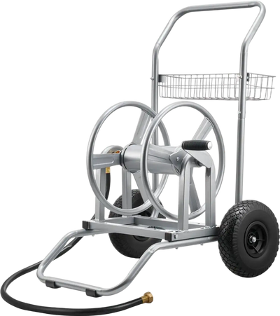 VEVOR Water Hose Reel Cart, 200/300ft High-Pressure Garden Hose Cart, Hoses Reel Carts with Two Wheels, Handle & Heavy-Duty Mesh Storage Basket, Dual-Purpose Portable Hoses Reels for Garden, Car, Pet
