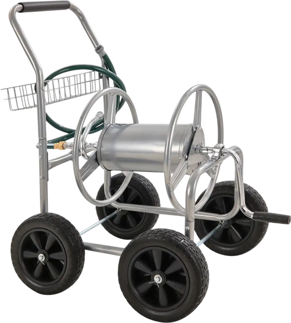 VEVOR Hose Reel Cart, Hold Up to 250 ft of 5/8’’ Hose, Garden Water Hose Carts Mobile Tools with 4 Wheels, Heavy Duty Powder-coated Steel Outdoor Planting with Storage Basket, for Garden, Yard, Lawn