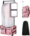VEVOR Dance Bag with Garment Rack, 23 Inch Rolling Dance Duffel, with Wheels, USB Port, Height Adjustable Clothes Rack, Privacy Protection Curtain, Ideal for Travel and Competitions, Sparkling Pink