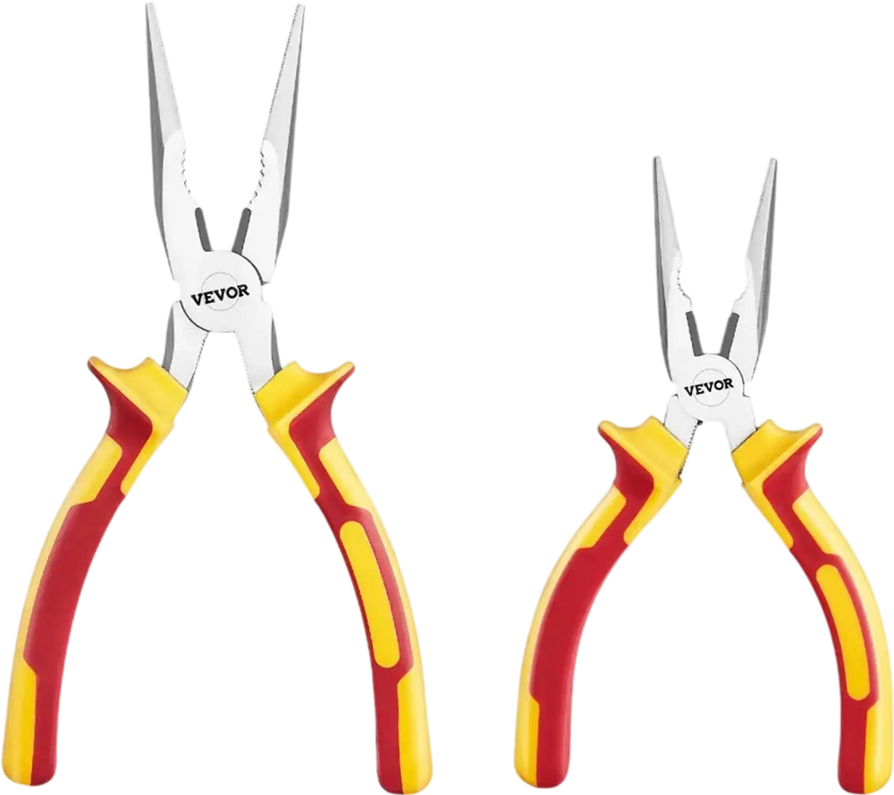 VEVOR 2-Piece Needle Nose Pliers, 8 in Long Needle Nose Plier and 6 in Small Needle Nose Plier, 45 Steel and TPR Handle, for Wire Wrapping, Handmade Craft, Jewelry Making Supplies, Repairing