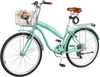 VEVOR Women Bike, 26 in Beach Cruiser Bike, 7-Speed Adult City Bicycle with Carbon Steel Frame, 330 lbs Capacity, Basket, Rear Rack & Dual V-Brakes, Mint Green