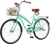 VEVOR Women Bike, 26 in Beach Cruiser Bike, Single-Speed Adult City Bicycle with Steel Frame, 330 lbs Capacity, Basket, Rear Rack & Dual V-Brakes, Mint Green