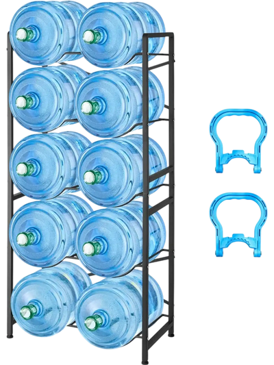 Vevor Water Jug Holder 5-Tier Double Row 10-Bottle Rack Black New