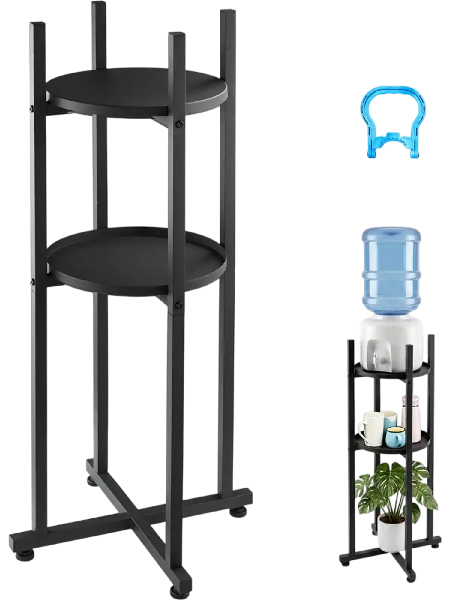 Vevor Water Dispenser Stand 2-Tier Water Jug Holder with Detachable Storage Shelf Black New