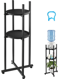 VEVOR Water Dispenser Stand, 2 Tiers Water Jug Holder for 1 Bottle, Heavy Duty Jug Rack Organizer with Detachable Storage Shelf, Cross-Shaped Stable Base, for Kitchen, Office, Living Room, Black