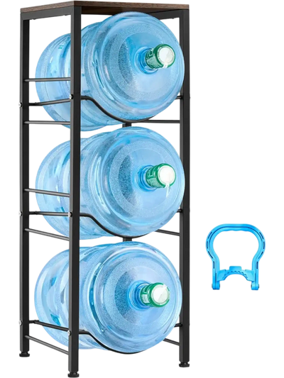 Vevor Water Jug Holder 4-Tier 3-Bottle Rack with Storage Shelf Black and Brown New