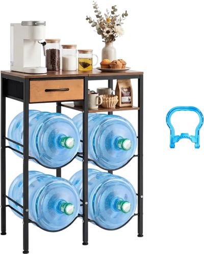 Vevor Water Jug Holder 4-Tier Double Row 3 & 5 Gallon Bottle Rack with Shelf and Drawer New