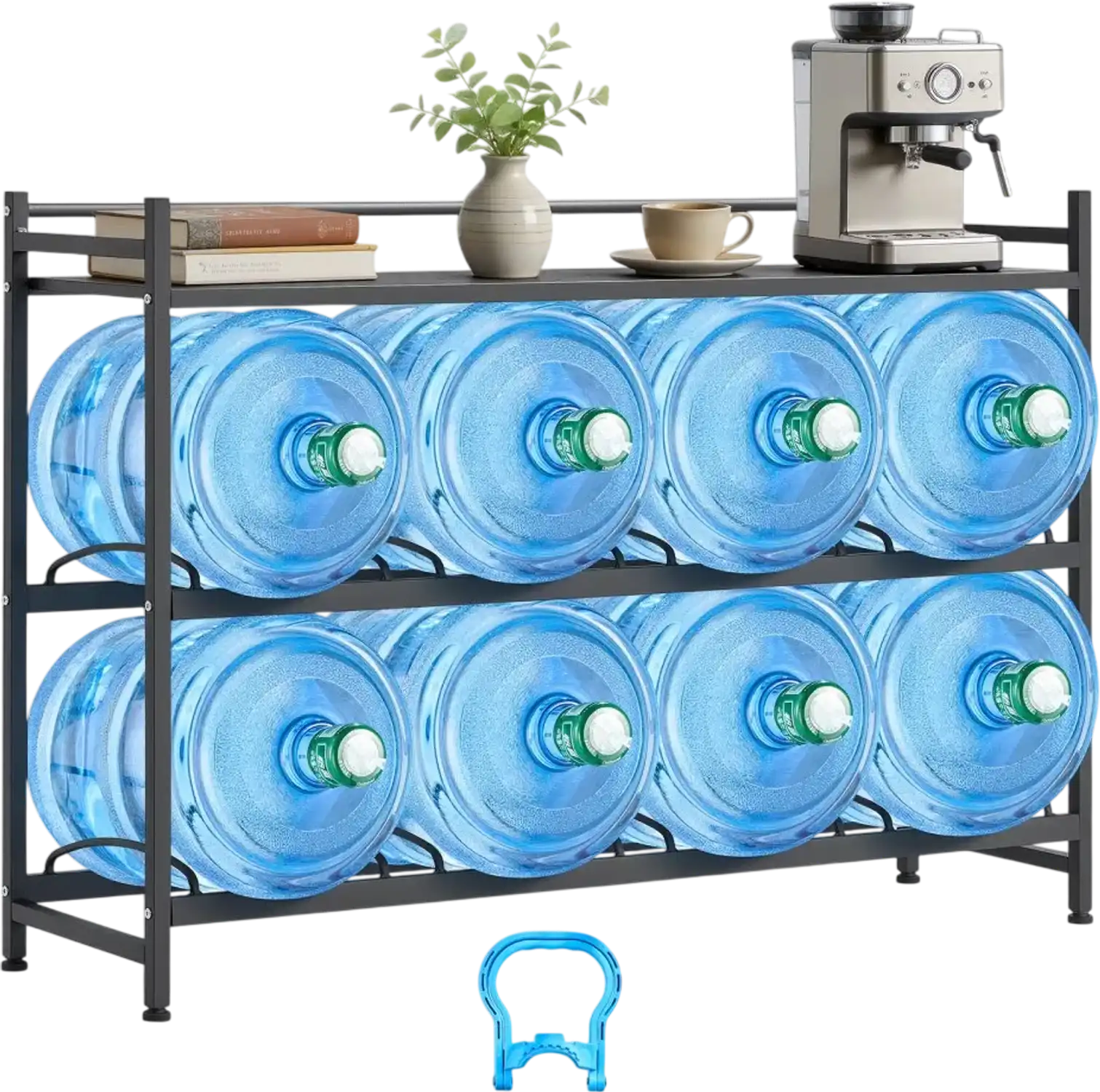 Vevor Water Jug Holder 8-Bottle 3-Tier 4-Row Storage Rack with Shelf Black New
