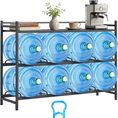 Vevor Water Jug Holder 8-Bottle 3-Tier 4-Row Storage Rack with Shelf Black New