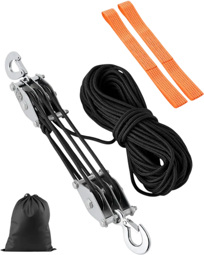 VEVOR 4400 lbs Breaking Strength 100 ft Rope Pulley Hoist 5:1 Lifting Power Heavy Duty Pulley System with 2pcs Soft Loops Metal Wheels Bearing