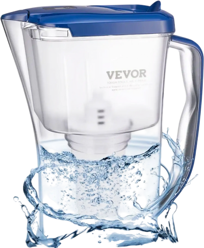 VEVOR Water Filter Pitcher, 9 Cup 5-stage Water Filter Dispenser, Fast Filtration System with Filter Change Indicator, No BPA, Lasts 3 Months or 40 Gallons, Reduces Limescale, Lead, Chlorine, Odors