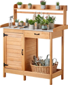 VEVOR Potting Bench Table, 3-in-1 Outdoor Gardening Wooden Workstation with 44 x 19 in Galvanized Iron Tabletop, Garden Work Station with Drawer, Storage Cabinet & Shelves, Hooks for Patio, Backyard