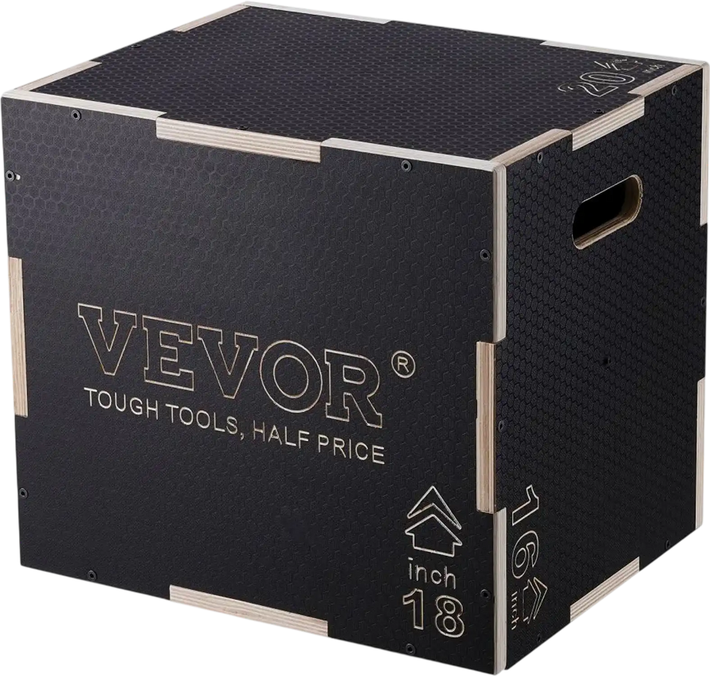 VEVOR 3 in 1 Plyometric Jump Box, 20/18/16 Inch Wooden Plyo Box, Platform & Jumping Agility Box, Anti-Slip Fitness Exercise Step Up Box for Home Gym Training, Conditioning Strength Training, Black