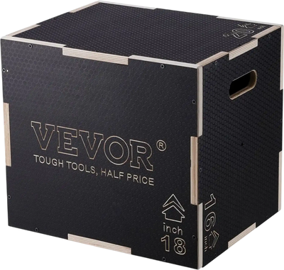 Vevor Plyometric Jump Box 3-in-1 Wooden Exercise Step-Up Platform Black New