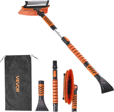 VEVOR Car Snow Brush, 3-in-1 Snow Remover for Car Windshield - with 180° Pivoting Brush Head, Squeegee & Ice Scraper, 34.3