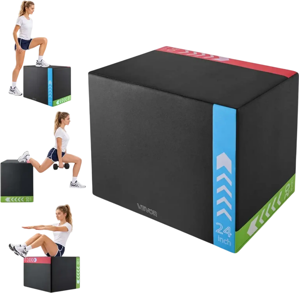 VEVOR 3-in-1 High-Density Foam Plyo Box 20/24/30-Inch Plyometric Jump Boxes, for Home Gym, Non-Slip Step-Up Training Exercise Platform with Impact Cushioning, PVC Mesh, Rounded Edges, Stable Support