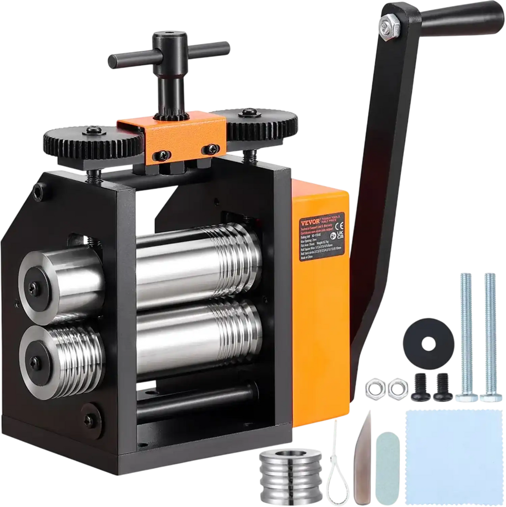 VEVOR Rolling Mill, 3"/76 mm Jewelry Rolling Mill Machine, 1: 2 Gear Ratio, 3-in-1 Multi-function Rolling Mill, 0.1-7mm Press Thickness for Metal Jewelry Making Sheet Square Wire Semicircle Pattern