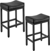 VEVOR Bar Stool Set of 2, PU Leather Counter Height Stools, 25 inch Barstool with Saddle-Seat and Metal Legs, Easy Assembly Backless Bar Chair, Island Barstools for Kitchen, Dining Room, Cafe, Black