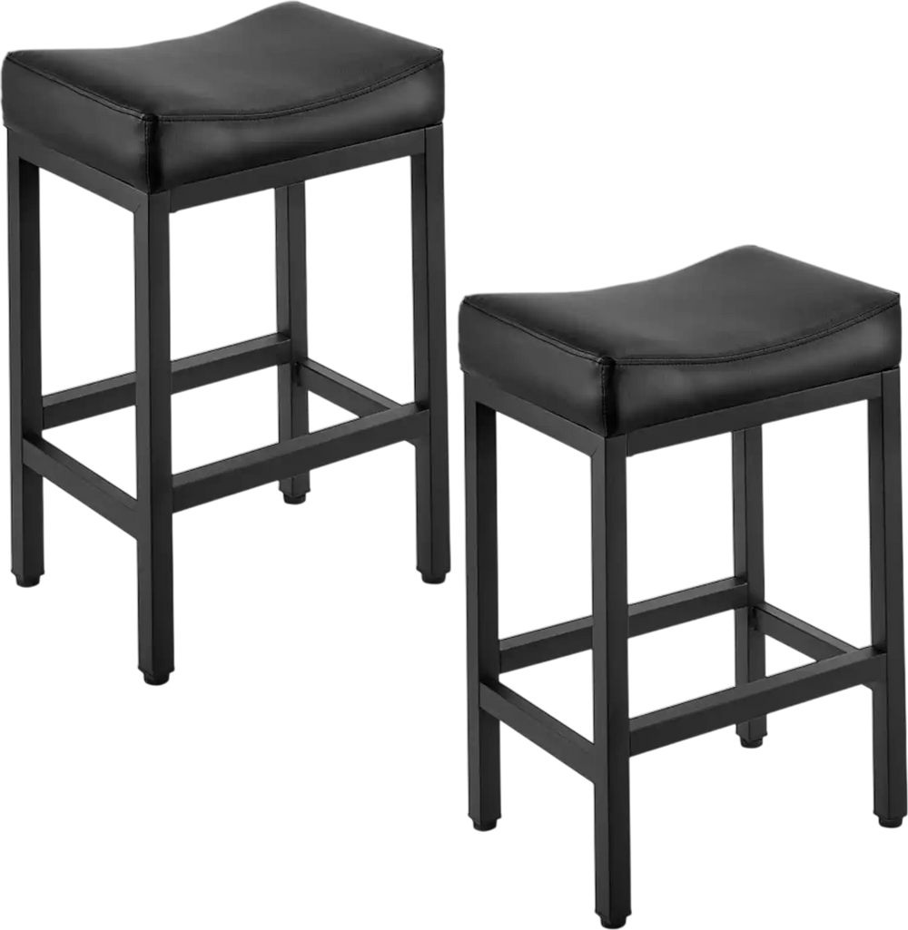 VEVOR Bar Stool Set of 2, PU Leather Counter Height Stools, 25 inch Barstool with Saddle-Seat and Metal Legs, Easy Assembly Backless Bar Chair, Island Barstools for Kitchen, Dining Room, Cafe, Black