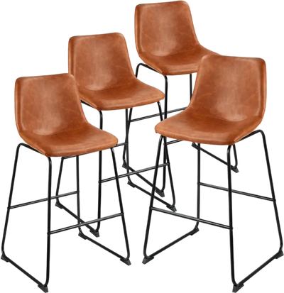 VEVOR Bar Stool Set of 4, 26 inch Counter Height Stools, Modern PU Leather Counter Barstool with Backrest, Metal Legs, Easy Assembly Armless Bar Chair, Island Barstool for Kitchen, Dining Room, Brown