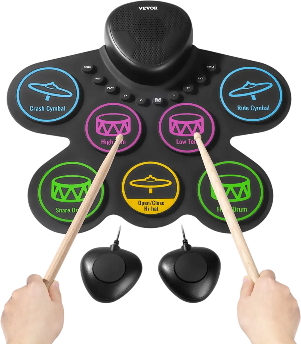 VEVOR Electric Drum Set, 7 Pads, Roll-up Drum Practice Pad, Electronic Drumset with Headphone