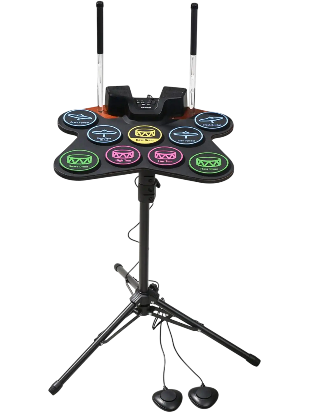 VEVOR Electric Drum Set, 9 Pads, Roll-up Drum Practice Pad, Electronic Drumset with Headphone Jack, Stand, Double Pedals, Light Up Drum Sticks, Built-in Dual Speakers, Instrument Toy for Kids Ages 3+