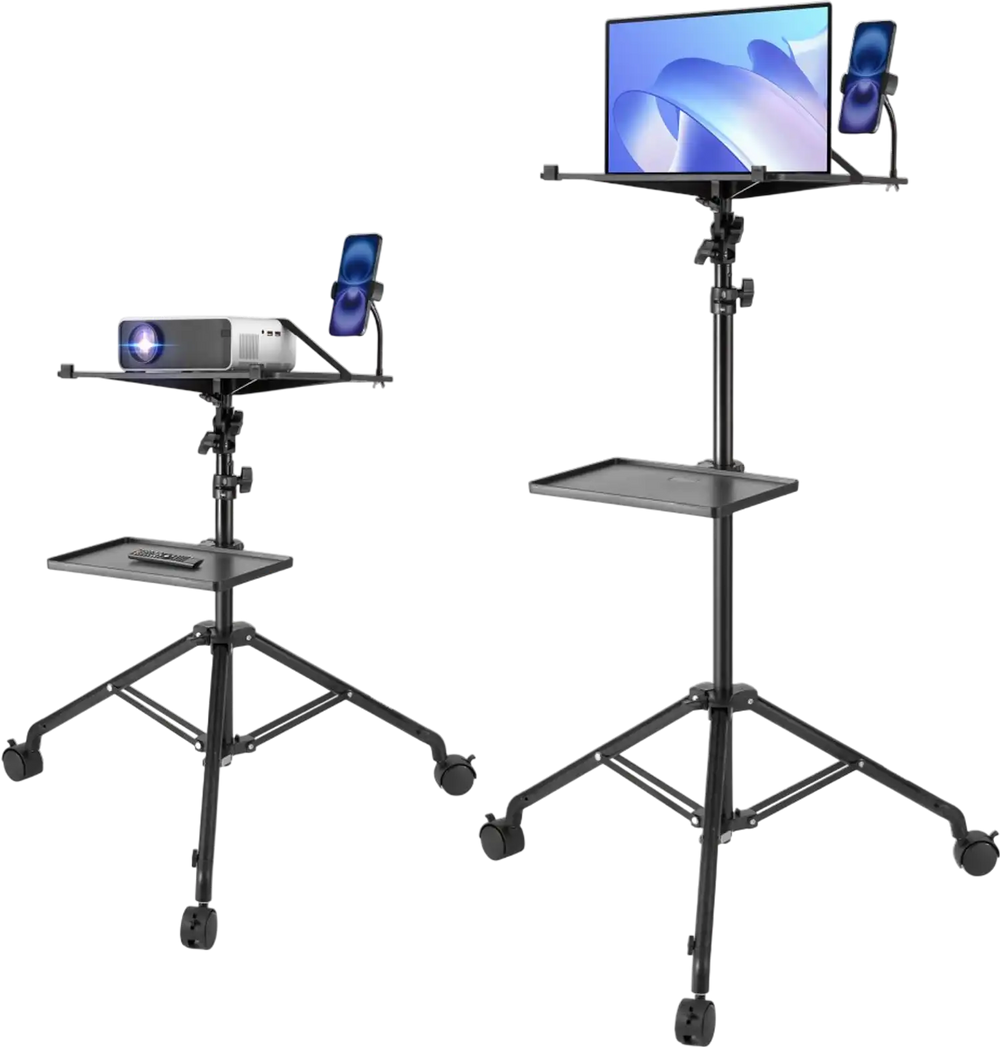 VEVOR Projector Stand with Wheels, Laptop Stand Tripod Adjustable Height from 31.3 to 67.3", Projector Tripod Stand with 2 Trays & Gooseneck Phone Holder, for Outdoor Movies, Home, Office or Studio