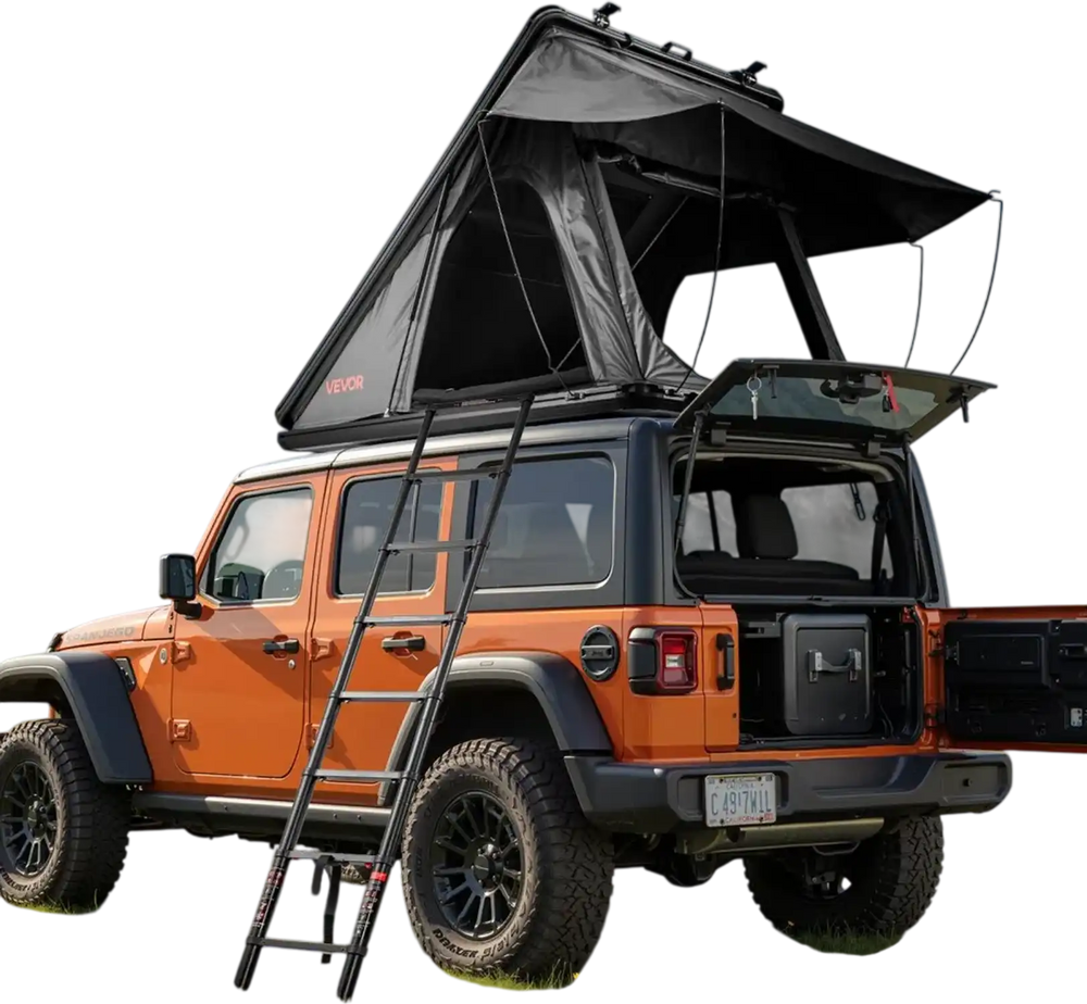 VEVOR Rooftop Tent Hard Shell, 2-3 Person Aluminum Roof Top Tent Hardshell with Tri-Color LED Light & Thick Mattress, Waterproof Windproof Overland Camping Car Roof Rack Suitable for Jeep SUV Pickup