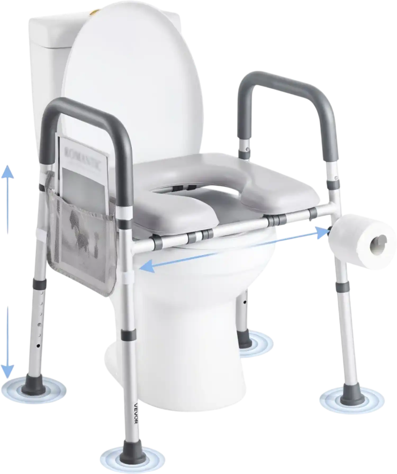 Vevor Raised Toilet Seat Adjustable Height and Width Padded Seat with Arms New