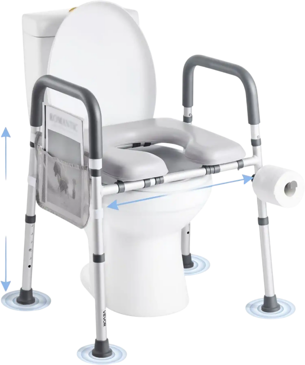 VEVOR Raised Toilet Seat with Arms, 400 lbs Load Capacity, Adjustable Height and Width, Commode Cushion Padded Elevated Toilet Seat Riser with Handles for Seniors, Elderly, Handicap, Disabled, Adults