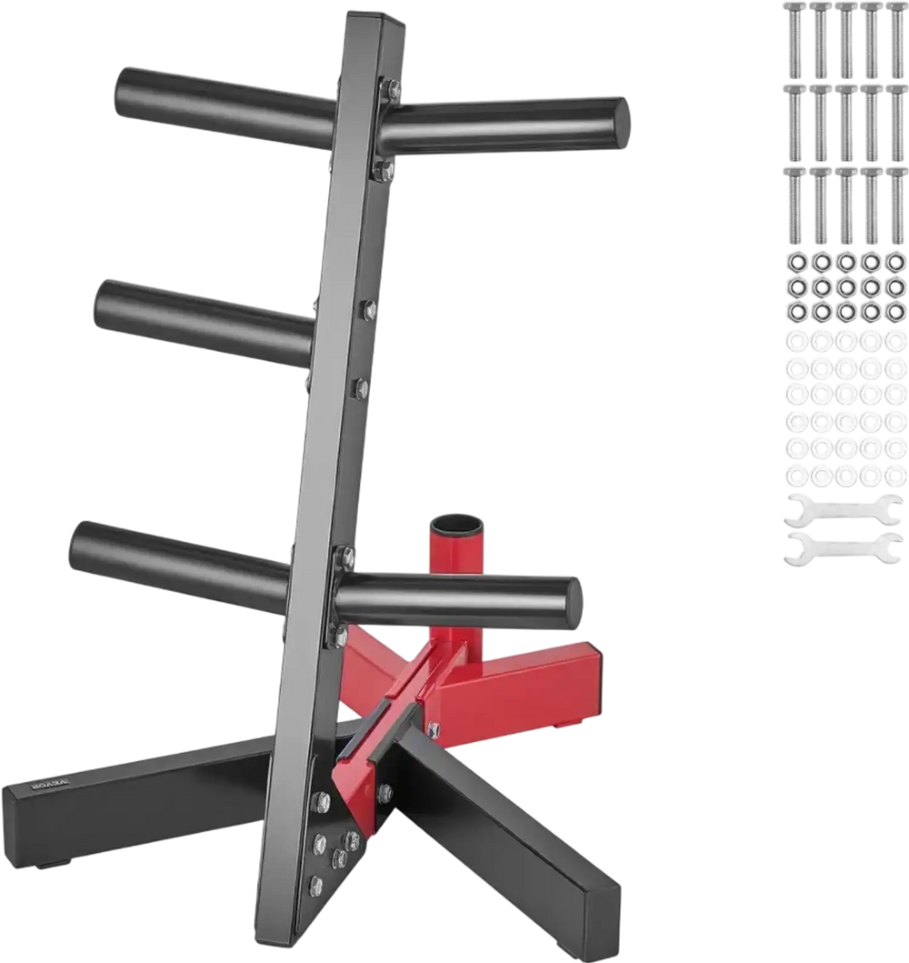 VEVOR Weight Plate Rack, L Frame Weight Plate Tree for 2-Inch Weight Plates, Standard Weight Plate Tree, 500 lbs Load Capacity Weight Storage Holder, Home Gym Barbell Rack Storage Stand, Black & Red