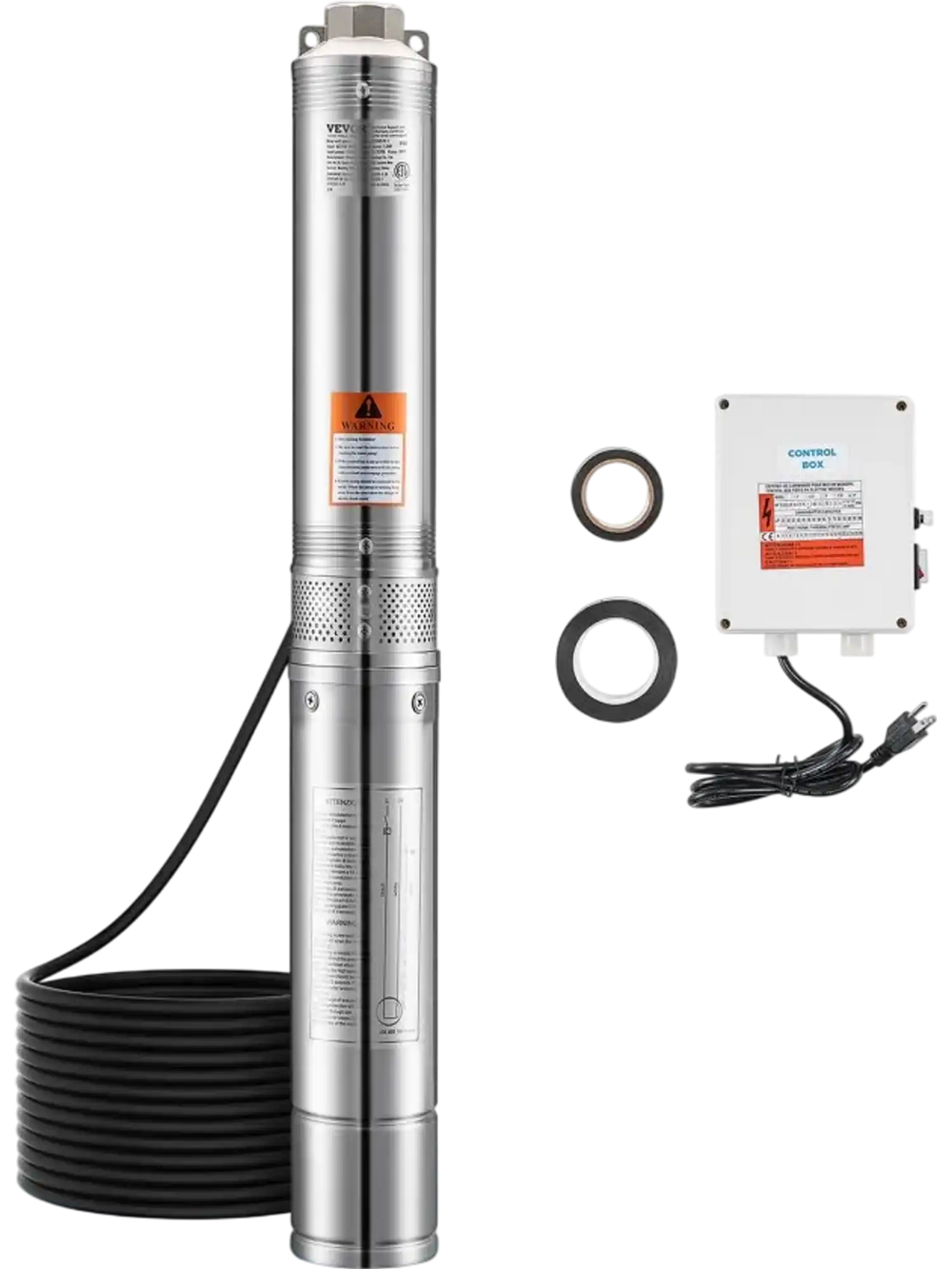 VEVOR Deep Well Submersible Pump, 1 HP Output Power, 115V, 31.7 GPM Flow 207 ft Head, with 32.81 ft Cord External Control Box, Stainless Steel Water Pump, for Industrial Irrigation and Home Use, IP68