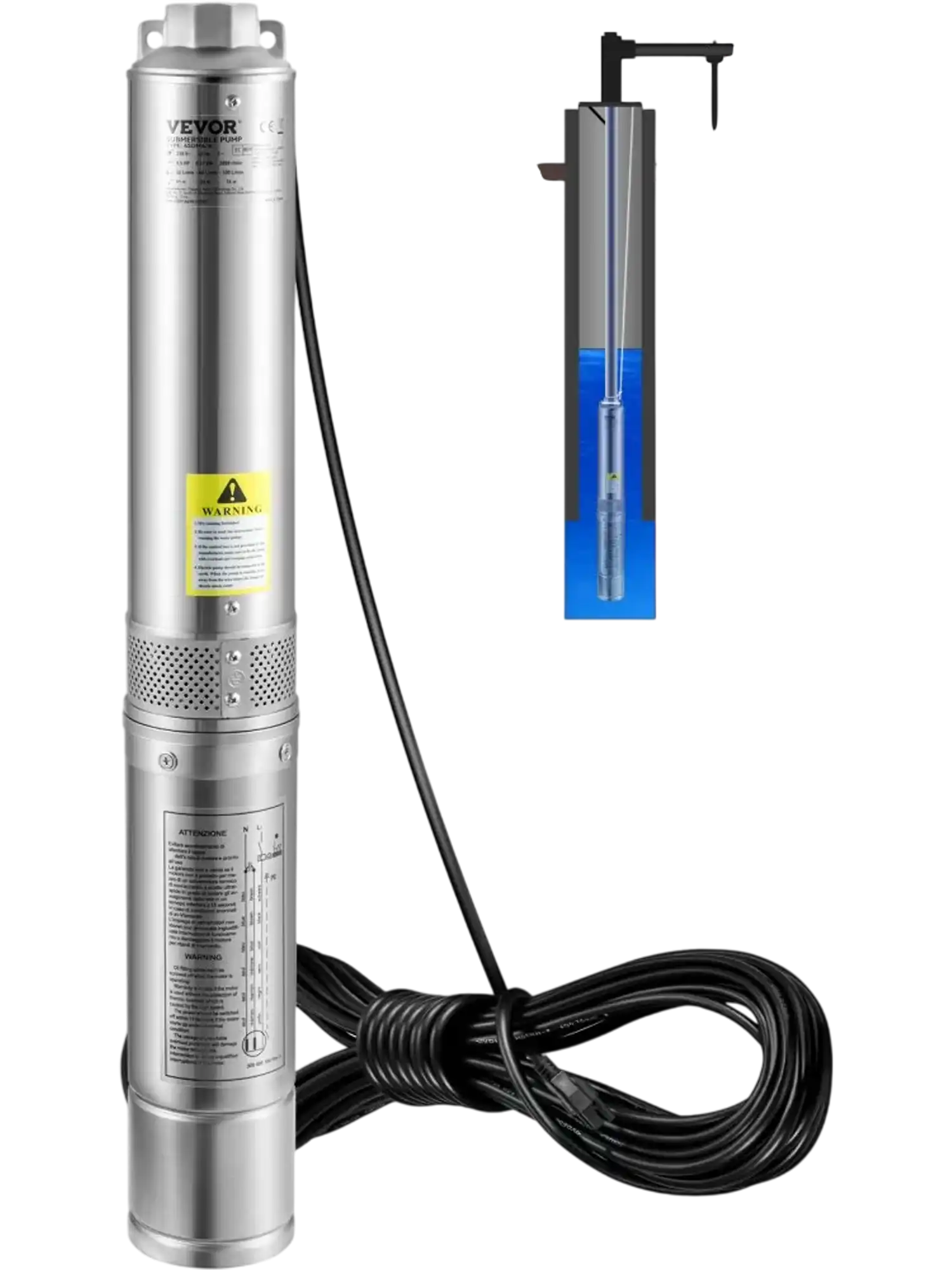 Vevor Deep Well Pump 0.5HP 28 GPM 167' Stainless Steel Submersible Water Pump New