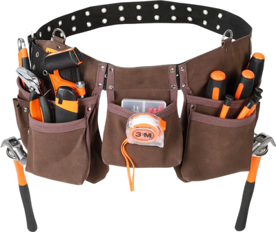 Vevor Tool Belt 13-Pocket Adjustable Leather Heavy-Duty Brown New