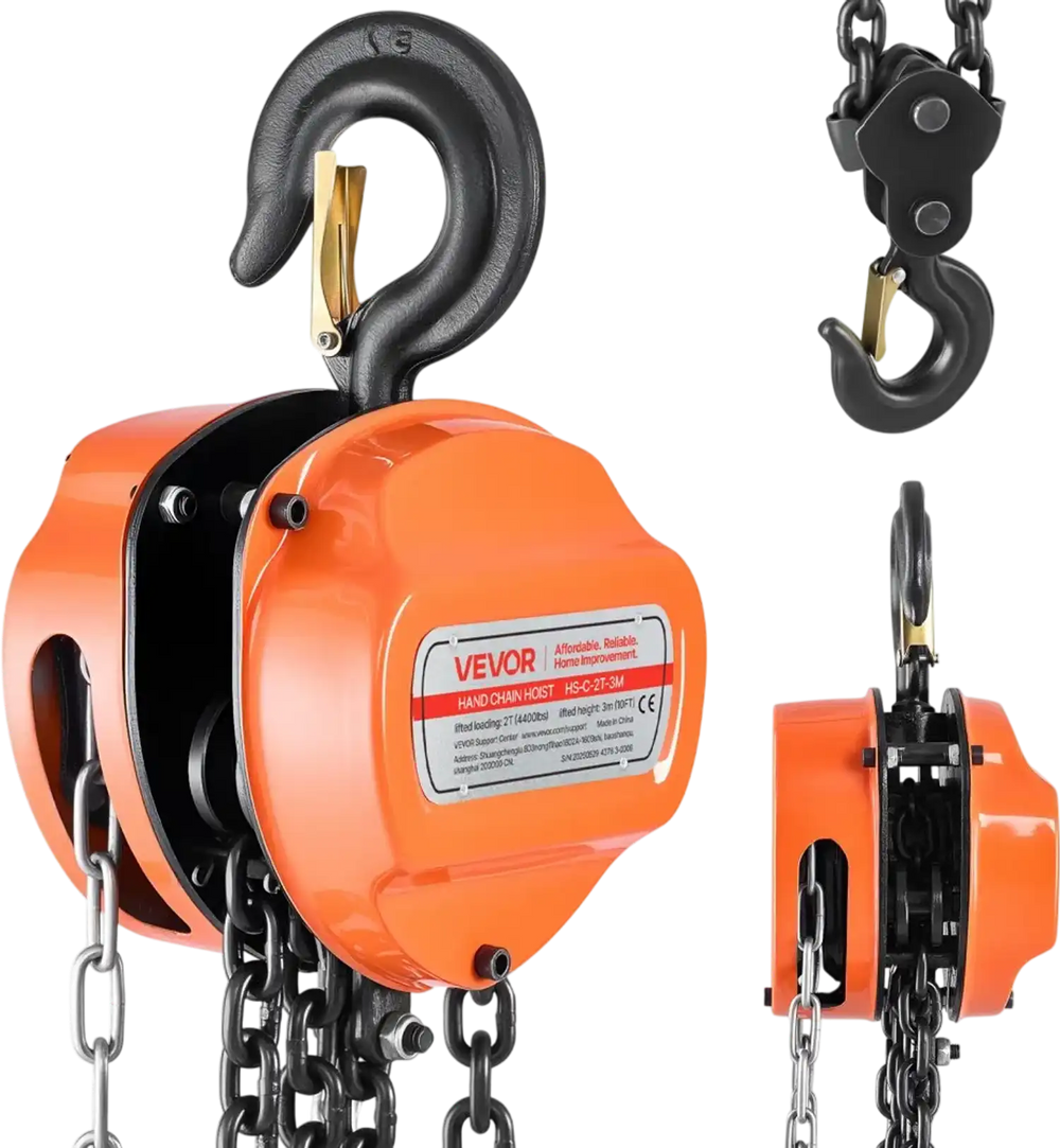 VEVOR Hand Chain Hoist, 2 Ton 4400 lbs Capacity, Manual Chain Block with Upgrade G80 Galvanized Chain, 10 ft Lifting Height, Heavy Duty Pulley Hoist for Garage Warehouse Automotive Machinery, Orange