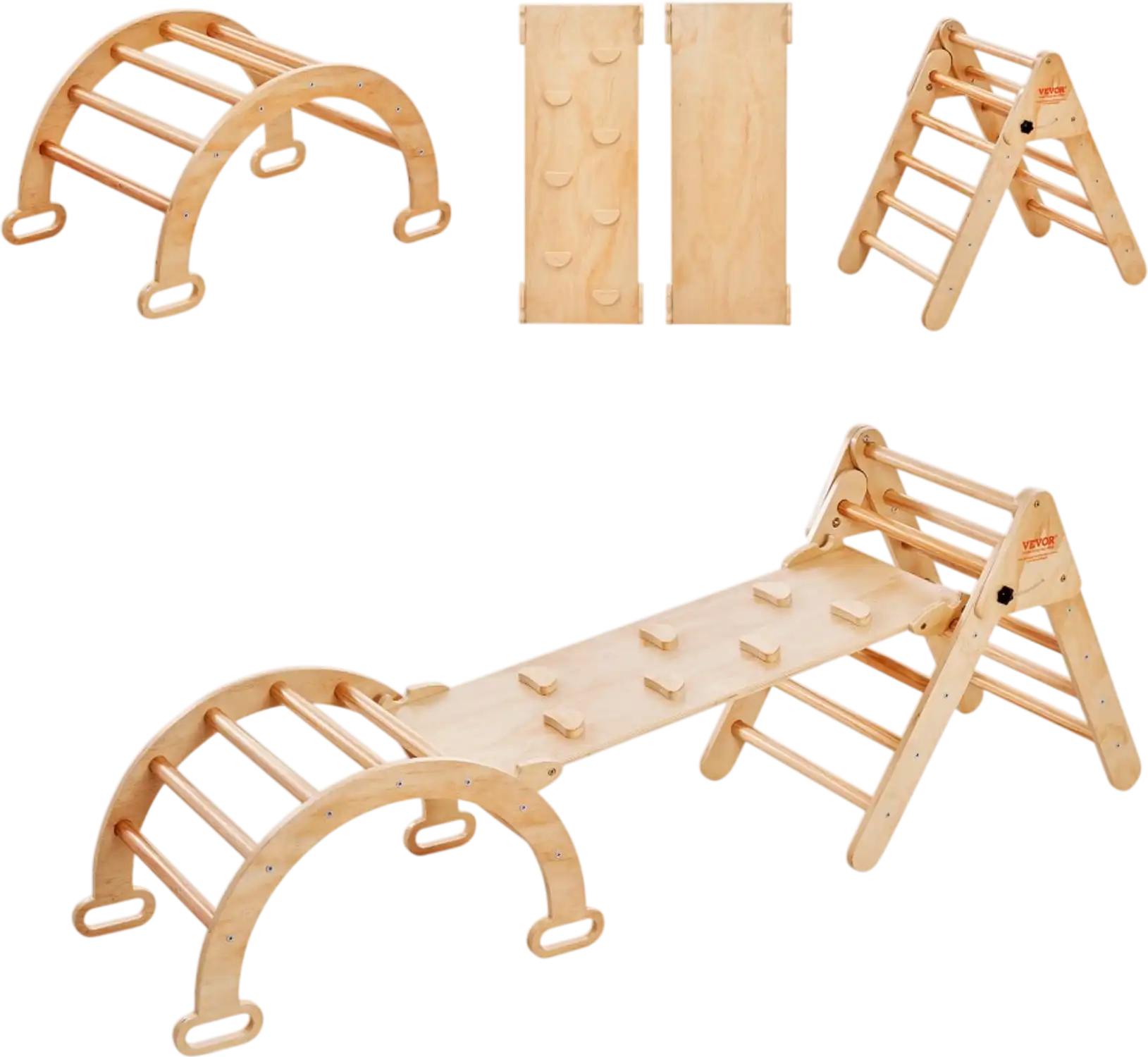 Vevor Pikler Triangle Set 5-in-1 Montessori Indoor Climbing Gym Wood Color New