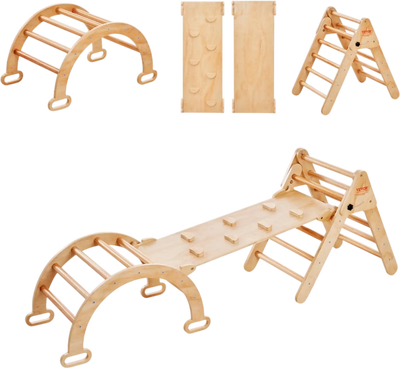 Vevor Pikler Triangle Set 5-in-1 Montessori Indoor Climbing Gym Wood Color New