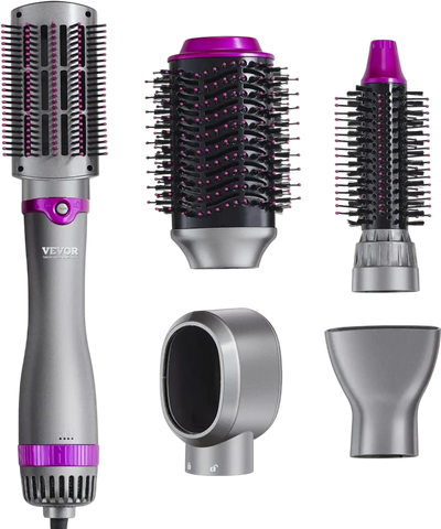 VEVOR Hair Air Styler and Dryer Brush, 5-in-1 Multi Hair Styler, Ionic Blow Dryer Brush with 3 Heat Settings, 3 Brushes & 2 Nozzles, High-Speed Hair Styling Tool for Volumizing Straightening Curling
