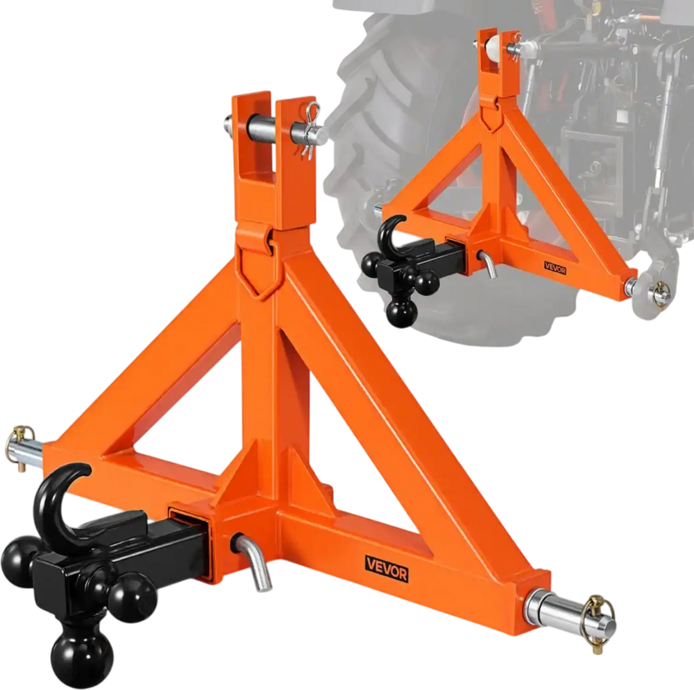 VEVOR 3 Point Trailer Hitch with 2" Receiver, 3 Pt Quick Hitch Attachment with 3 Trailer Balls, Tractor Tow Drawbar Adapter for Category 1, Kubota, Mahindra, Ford, Yanmar, John Deere, Massey Ferguson