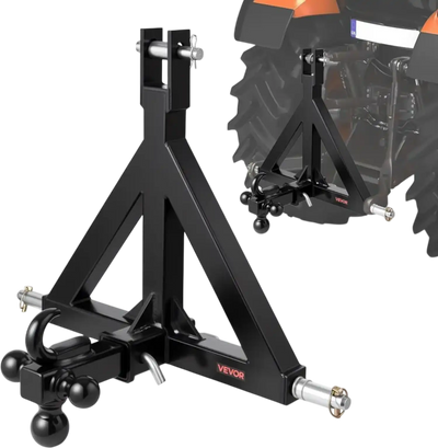 VEVOR 3 Point Trailer Hitch 2 in Receiver, 3pt Quick Hitch Attachment with 3 Trailer Balls, Tractor Tow Drawbar Adapter, Compatible with Kubota, Mahindra, Ford, Yanmar, John Deere, Massey Ferguson