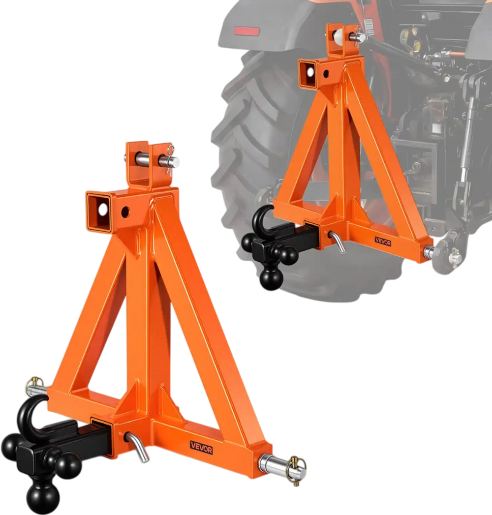 VEVOR 3 Point Trailer Hitch with 2" Receiver, 3 Pt Quick Hitch with 3 Trailer Balls, Tractor Tow Drawbar Adapter for Category 1, Kubota, Mahindra, Ford, Yanmar, John Deere, Massey Ferguson, Orange
