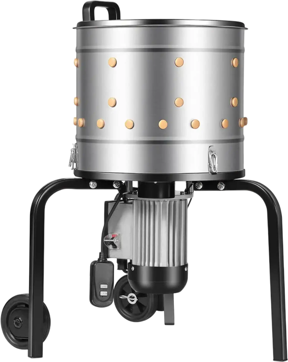 VEVOR Chicken Plucker Machine, 15.7 in Drum, 550W & 275RPM Electric Chicken Plucking Machine with 114 Soft Fingers & Transport Wheels, Stainless Steel Feather Remover for Processing 1-2 Chicks Once