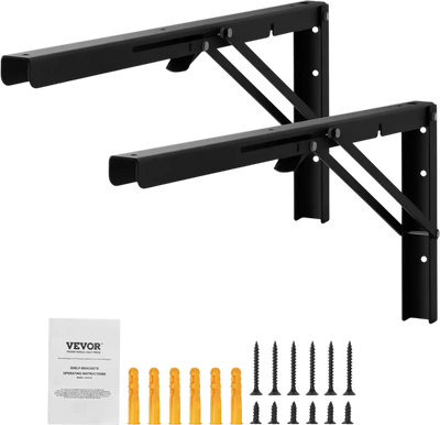 VEVOR Shelf Bracket Foldable, 24” L 2 Pcs , Heavy Duty Floating Shelf Brackets, Brackets for Shelves, 5mm Thick Matte Black L Shelf Bracket,Steel Shelving Brackets with 300 lbs Load Capacity