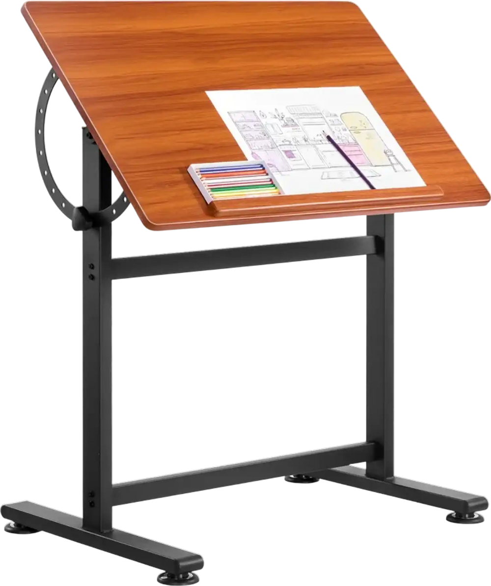 VEVOR Drafting Table, Adjustable 0°–90° Tilt Drawing Desk, Portable Artist Table with Black H-Frame and Brown Desktop, Wooden Painting Desk Craft Workstation for Reading, Writing, Crafting, Meeting