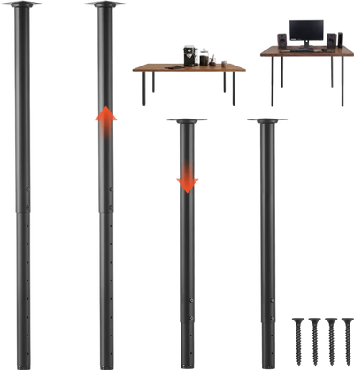 VEVOR Adjustable Table Legs, 24-40 in Round Steel Furniture Legs, 1200 lbs Max Load Heavy Duty, Quick Installation, Ideal for Home Office Desk DIY, Coffee Dinner Bar Tables, Workbenches, 4 PCS, Black