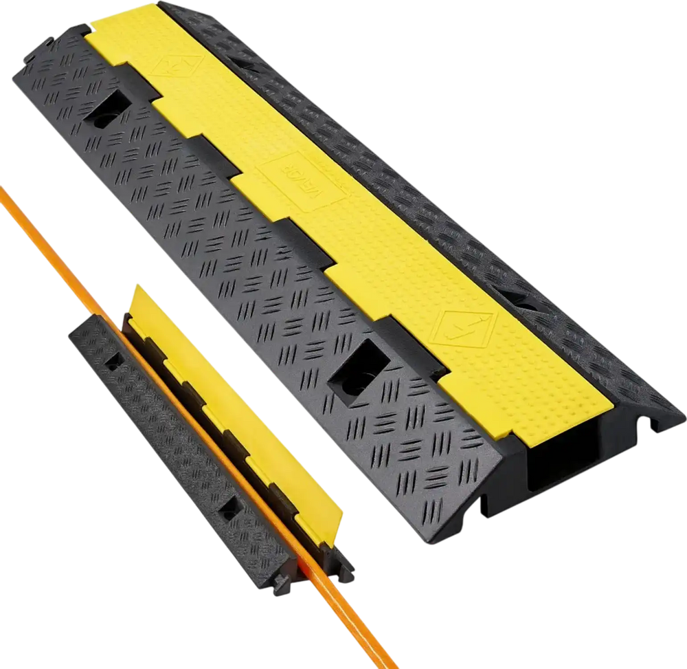 VEVOR Cable Protector Ramp, 22,000 lbs/axle Capacity, 1 Channel Heavy Duty Rubber Cord Hose Wire Cover, 2.76 x 1.97 in Channel, Traffic Speed Bump with Flip-Open Top Cover, for Indoor Outdoor, 1 Pack