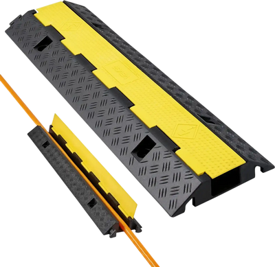 VEVOR Cable Protector Ramp, 22,000 lbs/axle Capacity, 1 Channel Heavy Duty Rubber Cord Hose Wire Cover, 2.76 x 1.97 in Channel, Traffic Speed Bump with Flip-Open Top Cover, for Indoor Outdoor, 1 Pack