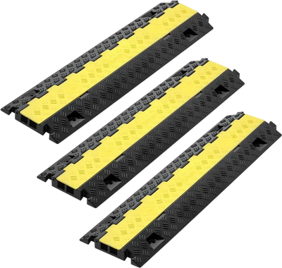 VEVOR Cable Protector Ramp, 22,000 lbs/axle Capacity, 2 Channel Heavy Duty TPU Cord Hose Wire Cover, 1.2 x 1.1 in Channel, Traffic Speed Bump with Flip-Open Top Cover, for Indoor Outdoor Use, 3 Pack