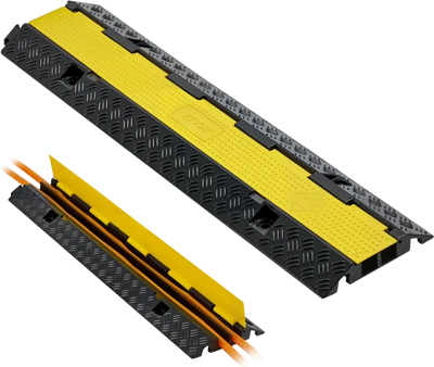 VEVOR Cable Protector Ramp, 22,000 lbs/axle Capacity, 2 Channel Heavy Duty Rubber Cord Hose Wire Cover, 1.3 x 1.2 in Channel, Traffic Speed Bump with Flip-Open Top Cover, for Indoor Outdoor, 1 Pack
