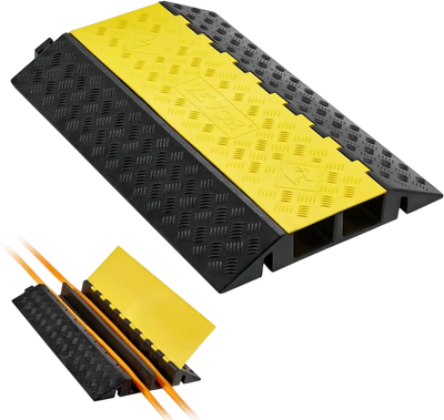 VEVOR Cable Protector Ramp, 22,000 lbs/axle Capacity, 2 Channel Heavy Duty Rubber Cord Hose Wire Cover, 4 x 3 in Channel, Traffic Speed Bump with Flip-Open Top Cover, for Indoor Outdoor Use, 1 Pack